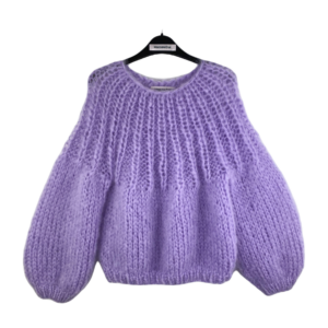 grofgebreide mohair sweater lila ronde pas