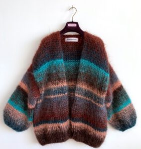 Hand gebreid mohair vest bruin groen perzik