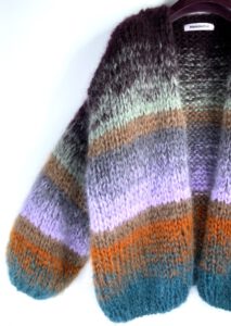 damesvest mohair groen aubergine roest