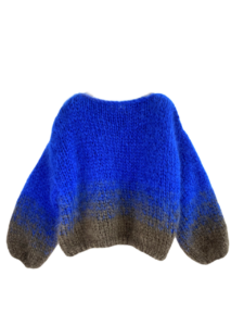 Two-tone mohair alpaca sweater kobalt blauw en kaki