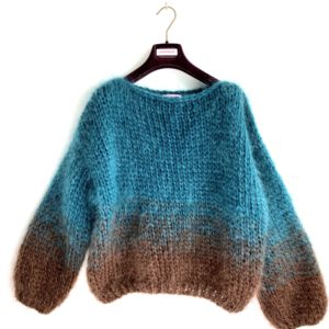 tweekleurige dames trui mohair petrol bruin