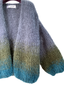 mohair vest gestreept met grijs petrol en groen