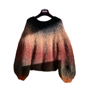 silkmohair sweater in bruin khaki burgundy zwart en oranje