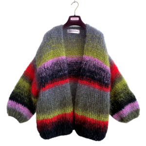 bernadette vest mohair gestreept barbieroze rood zwart