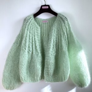 handknit mint green mohair cardigan
