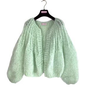 handknit mint green mohair cardigan