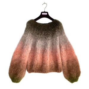 gebreide mohair sweater ronde pas perzik khaki