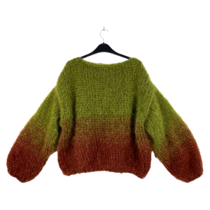 Two-tone mohair alpaca sweater olijfgroen en burgundy