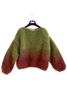 Two-tone mohair alpaca sweater olijfgroen en burgundy