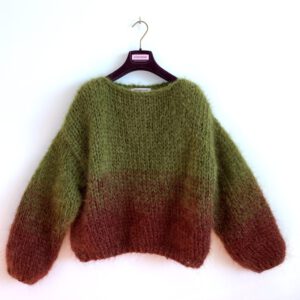 Two-tone mohair alpaca sweater olijfgroen en burgundy