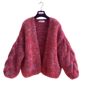 barbie roze rood kabelvest mohair gebreid