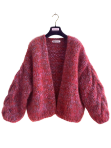 mohair strickjacke rosa rot meliert