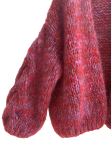 chunkyknit cardigan with cable sleeves in red