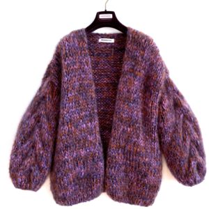 chunkyknit mohair cardigan purple pink grey