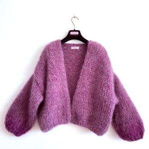 Mohair vest gemêleerd paars pruim met dip-dye mouw