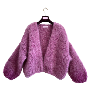 Mohair vest gemêleerd paars pruim met dip-dye mouw