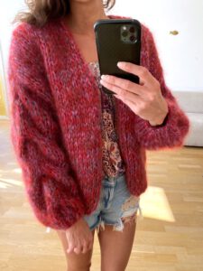 Kabelvest mohair gemêleerd rood lilac grijs en roest