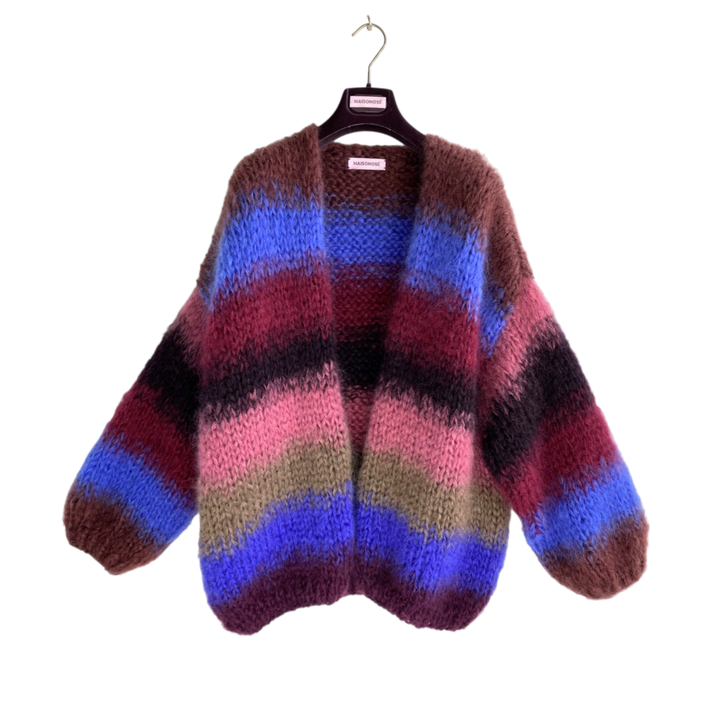 LOUDelephant Handgebreide Wollen Jas Met Capuchon - Unisex S-XXL, Strepen Space Dye Rainbow