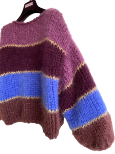 gebreide mohair sweater dames gestreept blauw paars