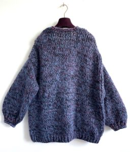 lange gebreide cardigan mohair en wol zwart blauw