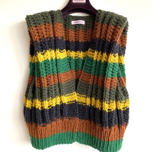 gebreid mouwloos vest alpaca gestreept groen geel