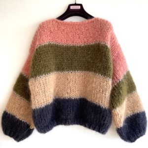 grof gebreide trui mohair strepen camel groen