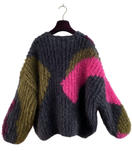intarsia knit mohair cardigan grijs groen roze