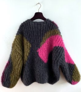 intarsia knit mohair cardigan grijs groen roze