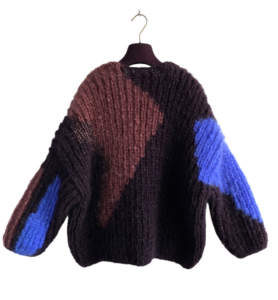 intarsia knit mohair cardigan blue burgundy