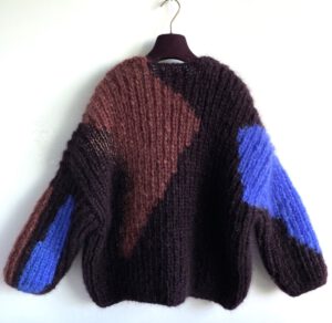 intarsia knit mohair cardigan blue burgundy