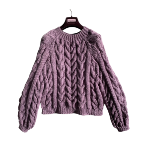 paarse dames sweater grof gebreid kabels