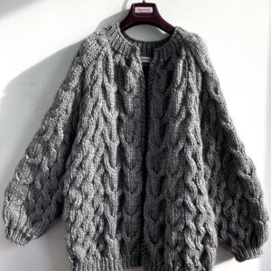 grof gebreide maxi-jacket in grijze alpaca