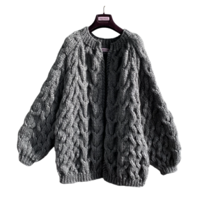 grof gebreide maxi-jacket in grijze alpaca