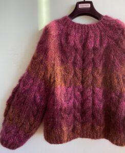 grof gebreide kabel sweater mohair burgundy