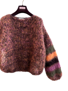 chunkyknit gemêleerde sweater van mohair met strepen op de mouw