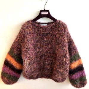 mohair sweater gemêleerd en gestreept in paars groen