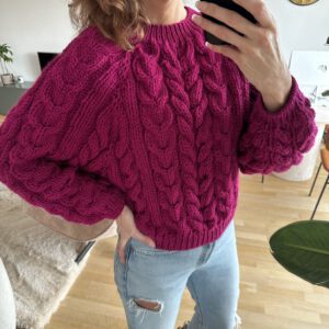 roze magenta kabeltrui oversized alpaca