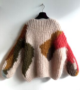 intarsia knit mohair cardigan oranje groen roze