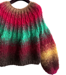 Gebreide mohair sweater in geel roze groen