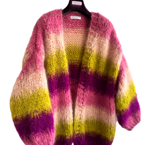 oversized gebreid damesvest mohair camel lime roze ombre