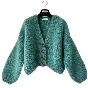 Kort en oversized damesvest met knopen in azur groen