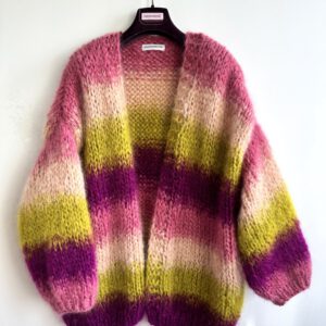 oversized gebreid damesvest mohair camel lime roze ombre