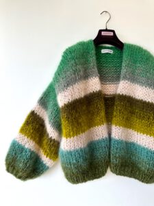 Oversized gebreid vest mohair met strepen in groen