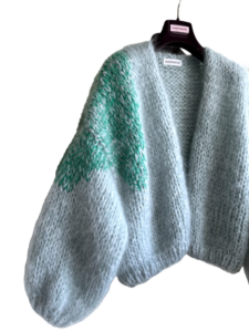 Hand gebreid mohairvest in mix van wit mint en groen