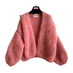 gebreid oversized vest oranje lila barbieroze mohair