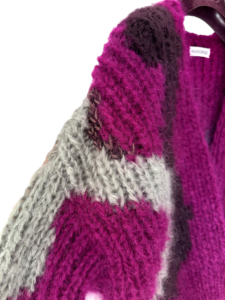 intarsia gebreid mohair damesvest cyclaam magenta