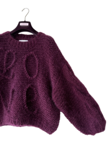 hand gebreide kabeltrui mohair bordeaux rood