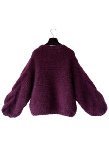 hand gebreide kabeltrui mohair bordeaux rood