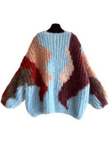 intarsia knit mohair cardigan blauw camel roest