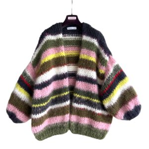 gestreept mohair vest lang groen roze